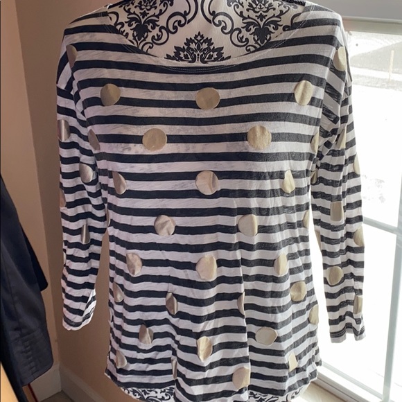 J. Crew Tops - J. Crew Polka Dot Striped Boat Neck Tee Medium